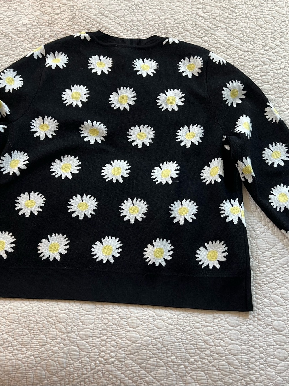 Adrianna Papell Black Crewneck Sweater with White & Yellow Daisy Pattern - Picture 2 of 5